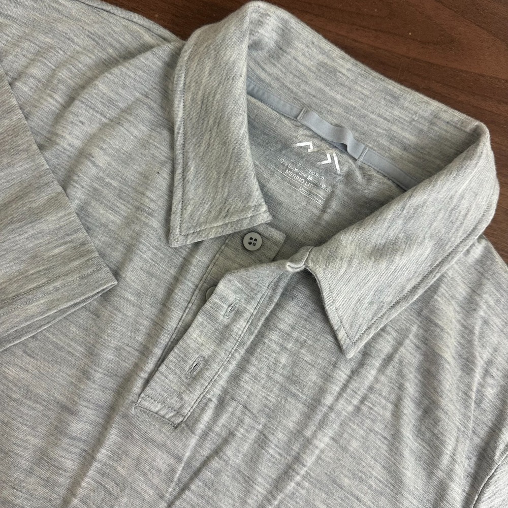Merino.Tech Polo Shirt Heather Gray Superfine Wool Short Sleeve Golf Men Large
